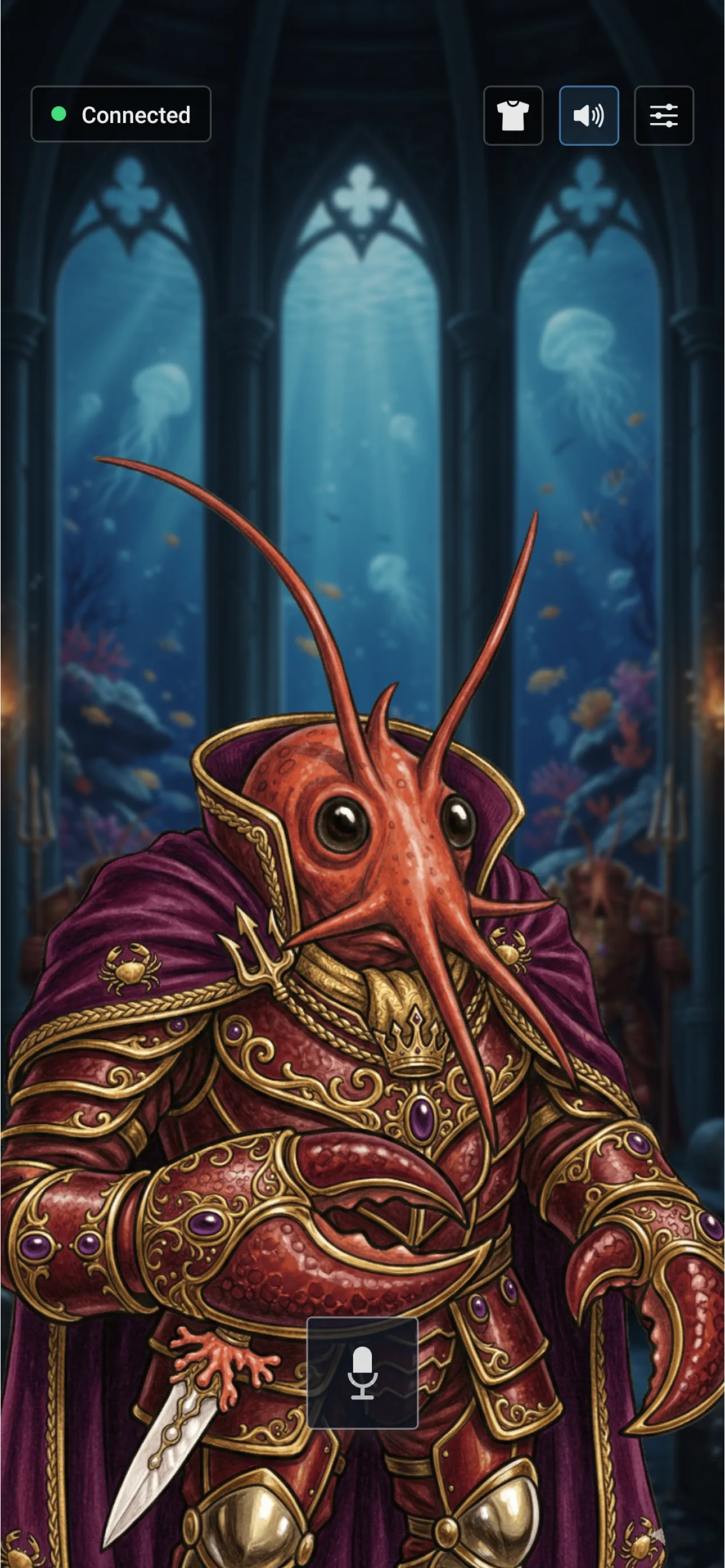 Claw To Talk iOS screenshot showing the push-to-talk interface