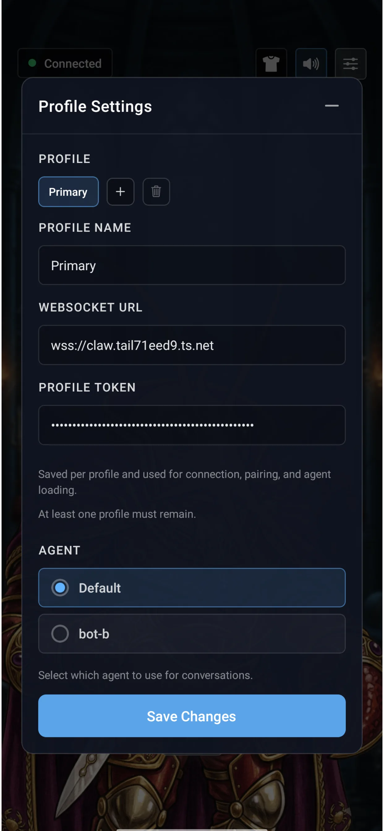 Claw To Talk iOS screenshot showing the main conversation view