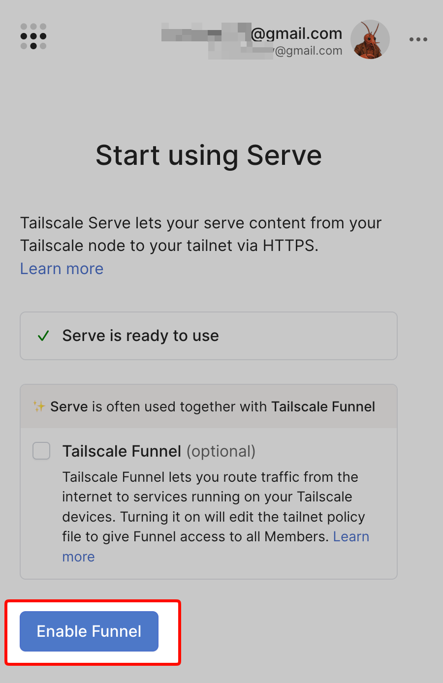 Tailscale Serve enable prompt